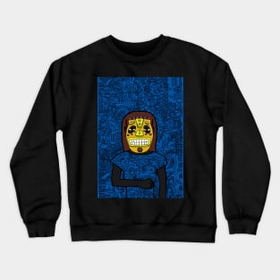 Buterin: Captivating Female NFT with an African Mask, Dark Eyes, and Gray Aesthetic in a Doodle Background Crewneck Sweatshirt